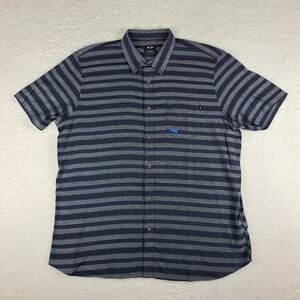 Oakley Shirt Mens 2XL XXL Blue Gray Striped Casual Cotton Button‎ Up